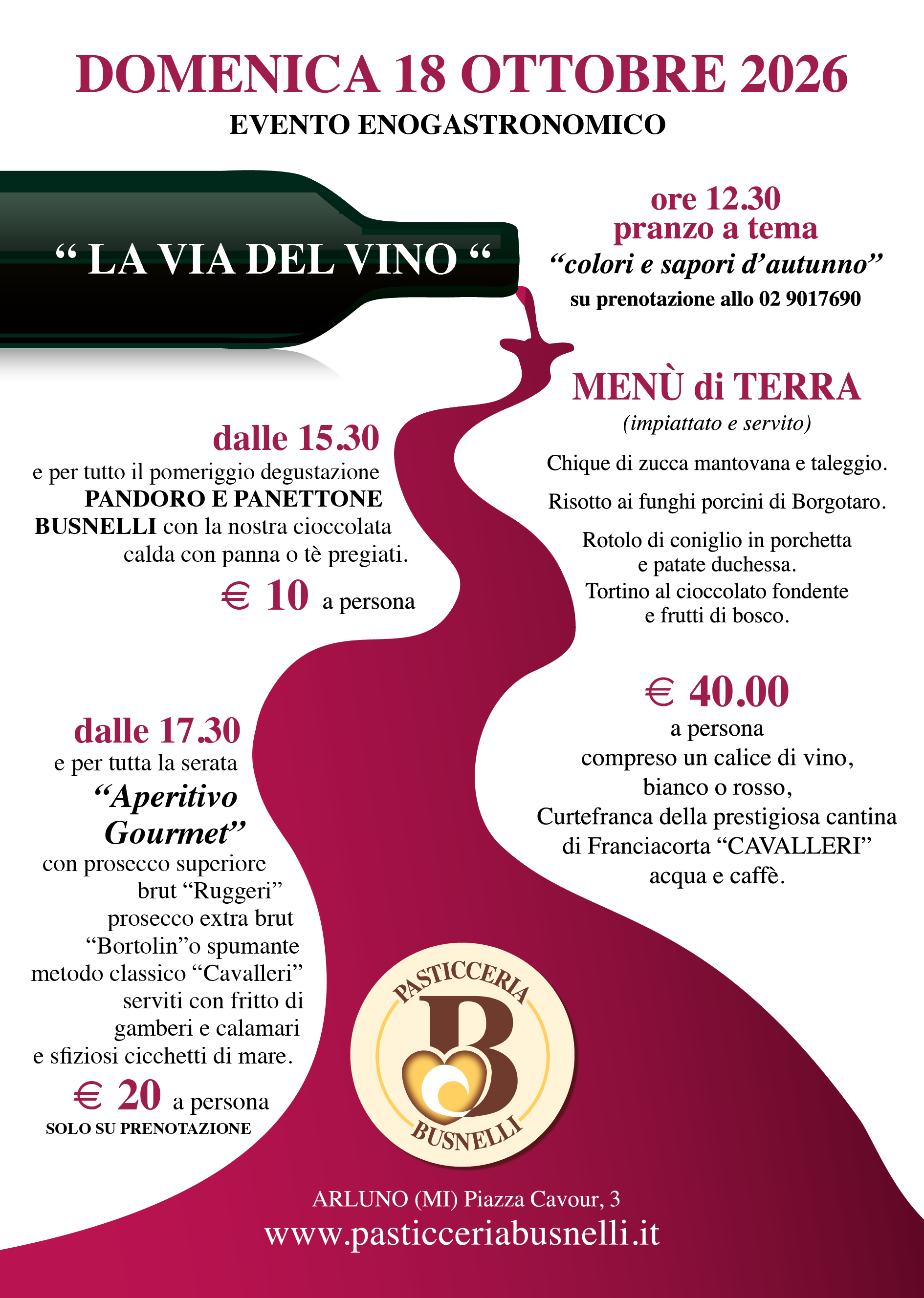 La via del vino Pasticceria Busnelli Arluno 18 ottobre 2026